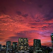 Dramatic sunset seen from Zen Rooftop Bar Darwin
